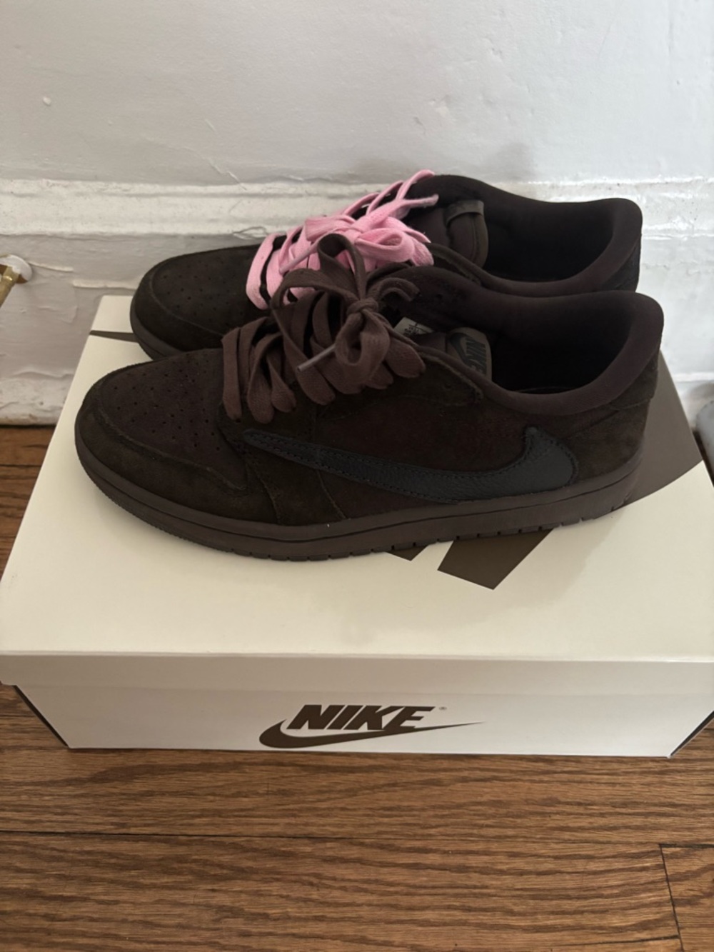 Travis Scott Nike Dunk Low Brown Suede Sneakers with Pink Laces